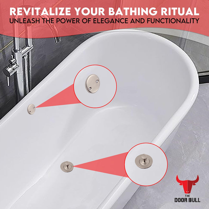 All-Brass Lift and Turn Bathtub Drain Kit – Includes Universal Fine/Coarse Thread Stopper & Two-Hole Overflow Faceplate – Complete Tub Drain Trim Set (Brushed Nickel) Brushed Nickel