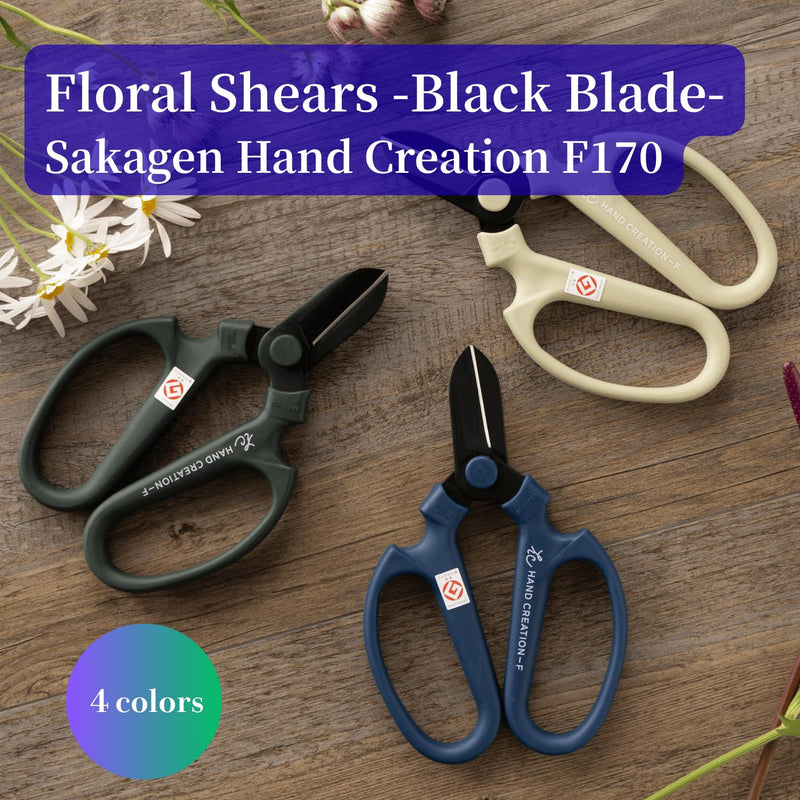 Japanese Floral Scissors Black Blade – SAKAGEN Hand Creation, Premium Fluorine-Coated Anti-Wear Shears, Made in Japan, Flower Shears for Floral Design, ikebana & Gardening, F-170 (Blue) Blue