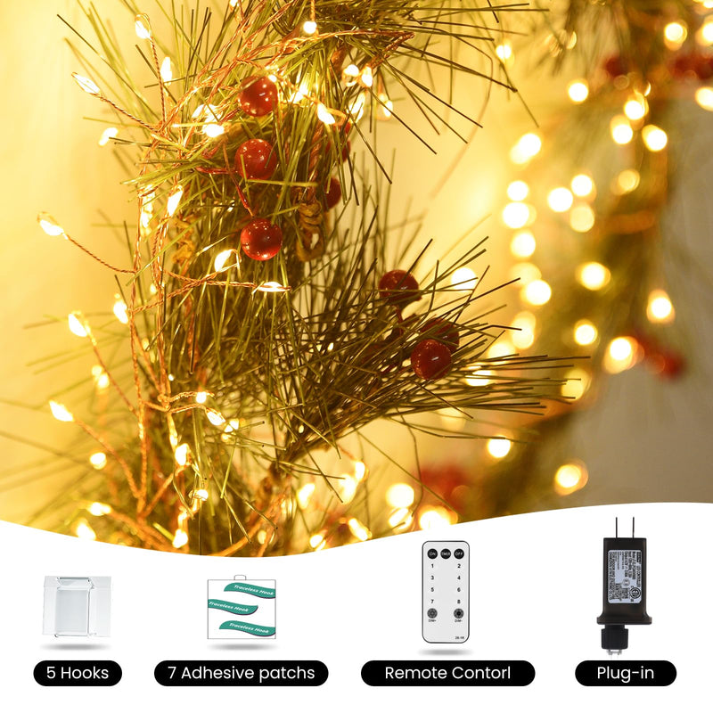 Dailyart Fairy Lights Plug in, 200 Led Fairy Lights with Remote 10Ft Fairy Lights with Timer 8 Modes Warm Fairy Lights for Bedroom Wreath Party Window Wedding Christmas Tree Decoration Gold Wire