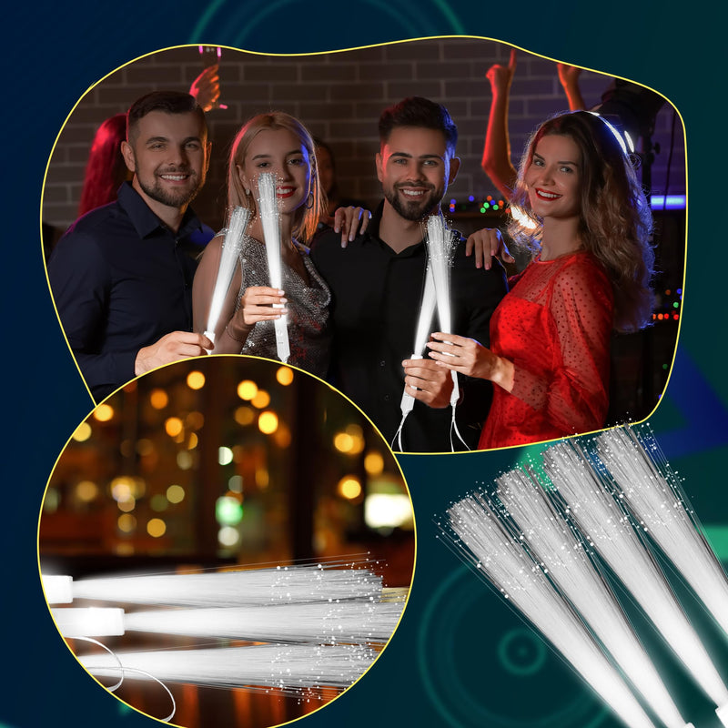 96 Pcs LED White Glow Stick Light Up Fiber Optic Wand Bulk Glow in The Dark Wands with 3 Light Modes for Wedding Club Carnival Party Birthday Concerts Favors