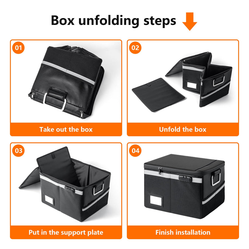 Fireproof Waterproof Document Box with Lock - Collapsible Portable File Organizer Hard Shell Storage for Hanging Letter/Legal Folders Home Office Safe (Black, 15.7x11.2x10.2in) Black