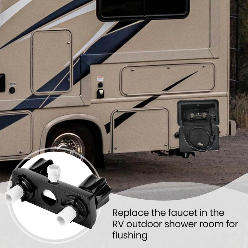 RV Shower Faucet Camper Shower Faucet Replacement, 4” Shower Valve Diverter Assembly with Dual Smoked Acrylic Knobs for Outside and Inside Bathroom, Black