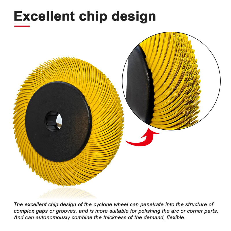 Radial Bristle Brush, 6 in x 1/2 in x 1 in, 80#, 1SET, Ten Single piece with Adapter 6" WIth 80# YELLOW 1SET