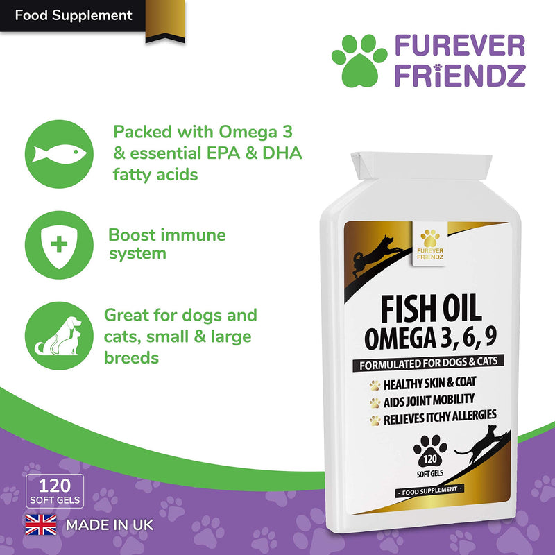 Fish Oil Omega Supplements for Dogs and Cats - 120 Softgels for Pets - Great for Itchy Dry Skin, Allergies & Dandruff • Furever Friendz - PawsPlanet Australia
