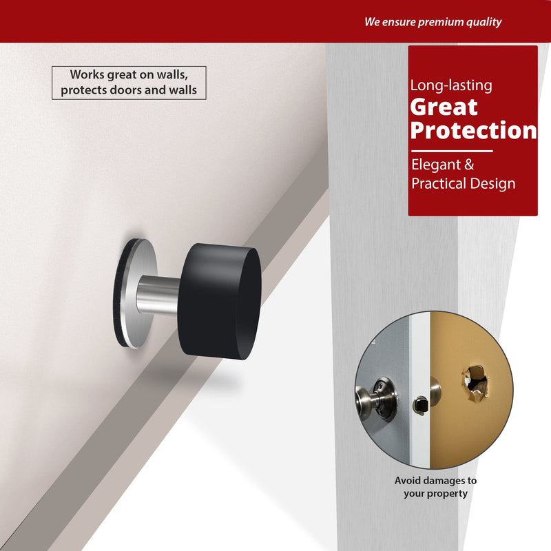 Door Stopper with Extra Sticker, Self-Adhesive Door Stop with Black Rubber Bumper & Stainless Steel Body - Heavy Duty Door Knob Wall Protector Sound Dampening for Home & Office Use 1 Pack White