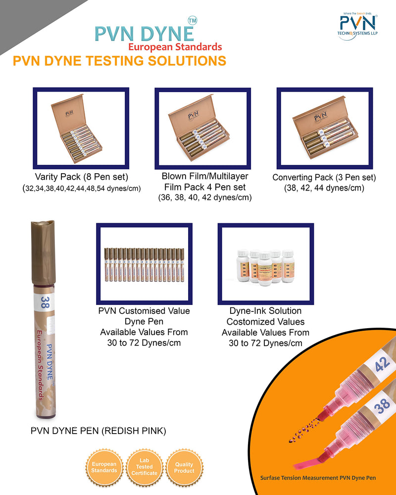 PVN TECHNO SYSTEMS LLP PVN DYNE Pen 38 & 42 Dynes/cm [Popular Value Pack] for Surface Tension-Treatment Measurement,Pack of 2, Reddish Pink