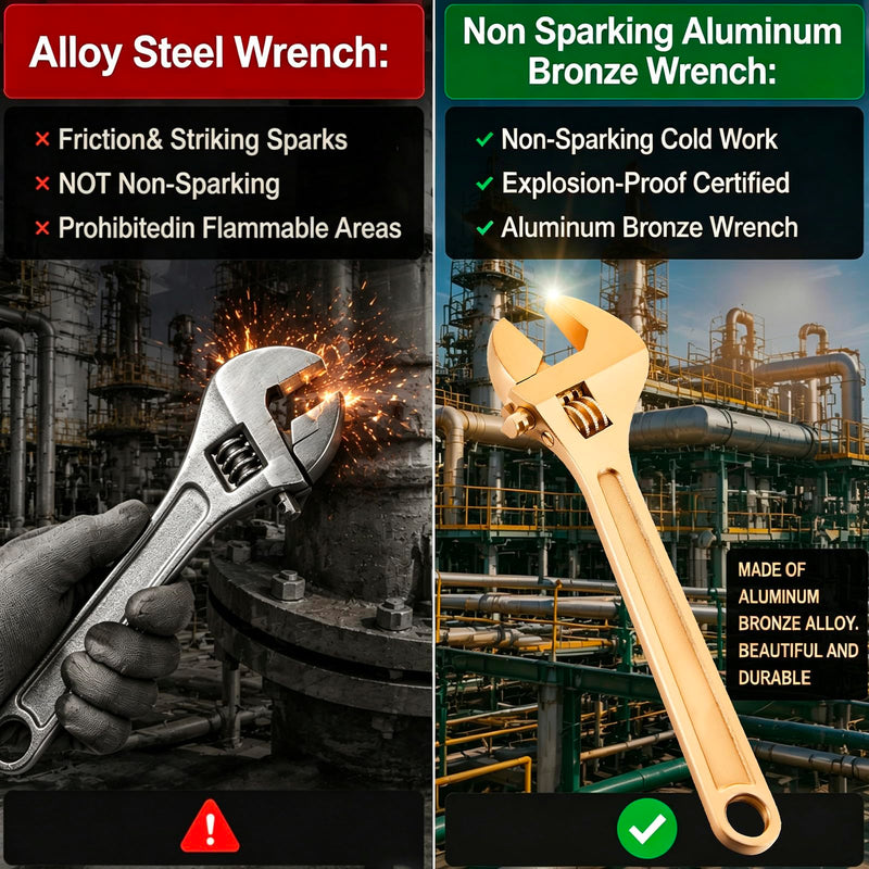 Hicarer 6 Inch Non-Sparking Adjustable Wrench, Aluminum Bronze Spark-Free & Non-Magnetic Spanner Tool, Industrial Safety Tool for Oil & Gas, Chemical & Hazardous Environments 6 Inch/ Open Max 19mm