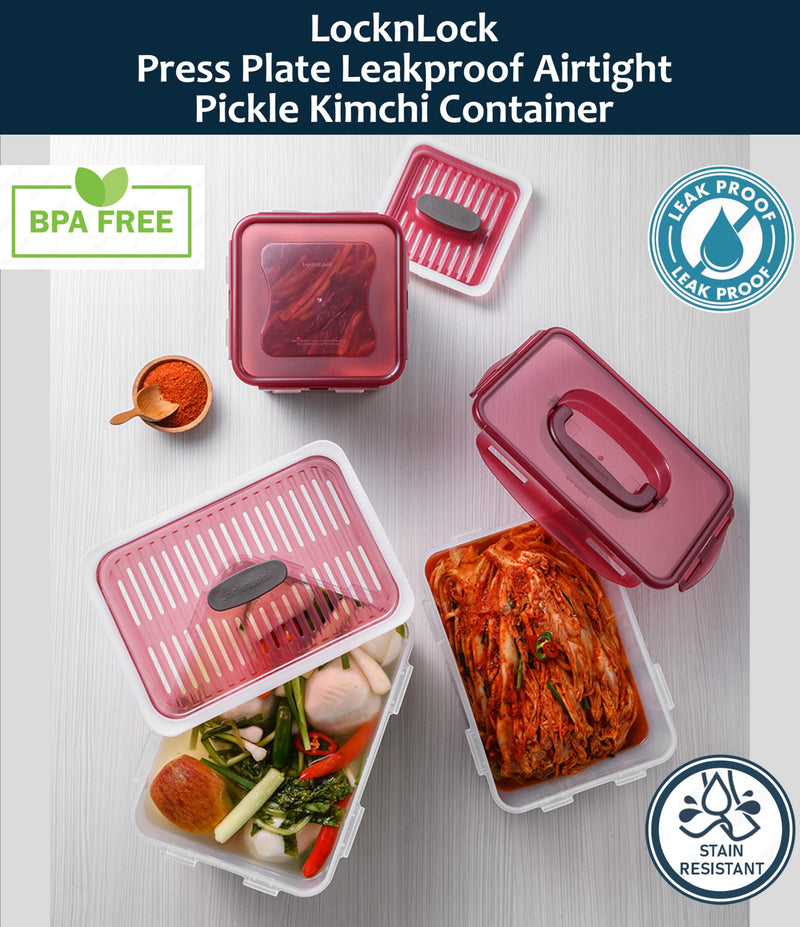 Lock & Lock BPA Free Rectangular Pickle Kimchi Press Ferment Storage Container (3.6L) 3.6L