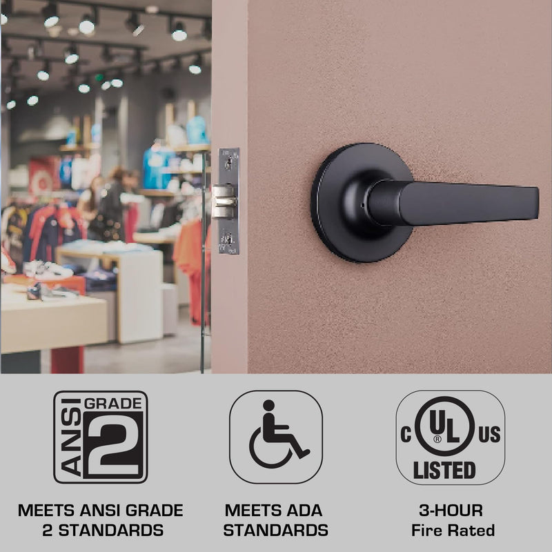 BRINKS Commercial - Light Duty Keyed Door Entry Storeroom Lever, Matte Black Finish - Meets ANSI Grade 2 Standards and is ADA Compliant 1 Pack Keyed Entry Storeroom Lever