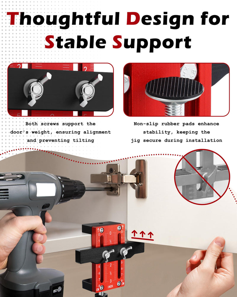 Cabinet Door Installation Positioner, Cabinet Door Mounting Jig for Easy Door Support and Alignment, Cabinet Installation Tool for Mount Hinges, Cabinet Hardware Hinge Jig Clamping Up to 2 3/8" 1 Pack