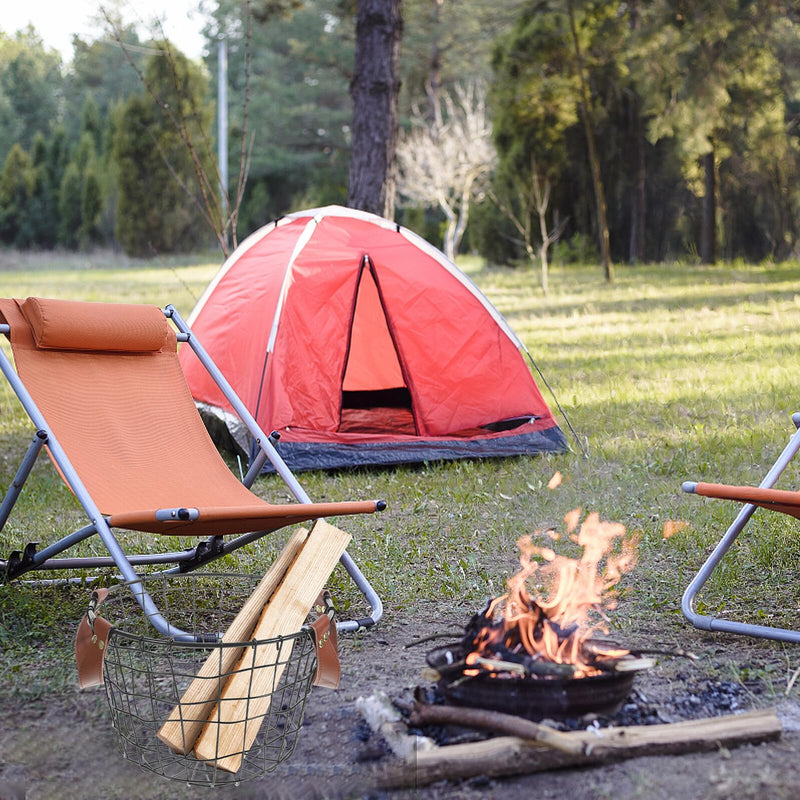 Uonlytech Portable Metal Wire Firewood Storage Basket with Handle Round Outdoor Firewood Organizer for Camping and Indoor Use Large Capacity Multi-purpose Iron Basket for Logs and Sundries