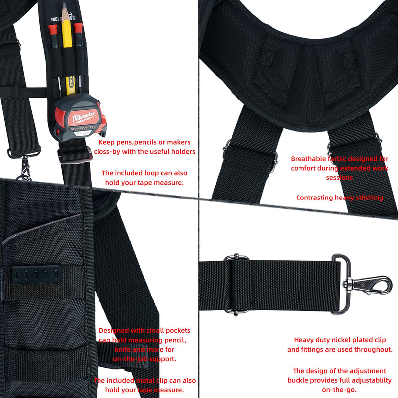 MELOTOUGH Tool Belt Suspenders Construction Bag Suspenders Padded Work belt Suspenders for Carpenter/Electrician/Roofing/Farmer work Suspension Rig(H Back) H Back Support Tool Belt Suspenders