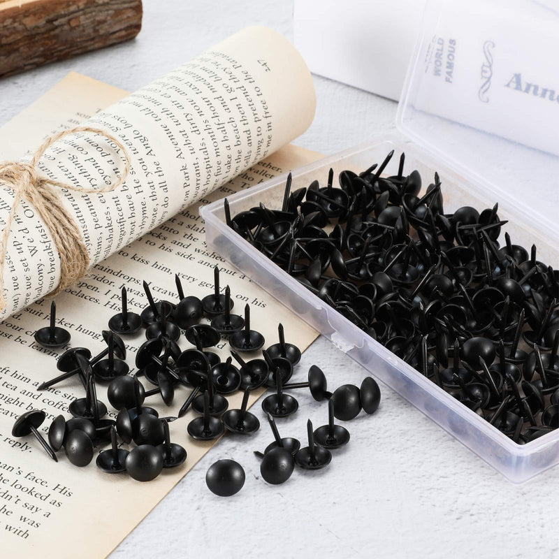 Black Upholstery Tacks, 7/16 Inch Decorative Furniture Tacks Black Thumb Pins Upholstery Nails with Storage Box for Upholstered Furniture Cork Board DIY Project Home Decor 11 x 17 mm(Black,200 Pcs) 200