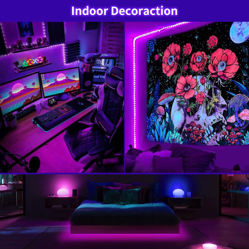 Dimmable Black Light Strip Kit 40ft/12M 720 LEDs, 12V Flexible Blacklight Fixtures, 385nm-400nm, Black Light LED Strips for Glow Party Fluorescent Poster Halloween Indoor Bedroom Decor, Non-Waterproof Dimmable-40ft/12M