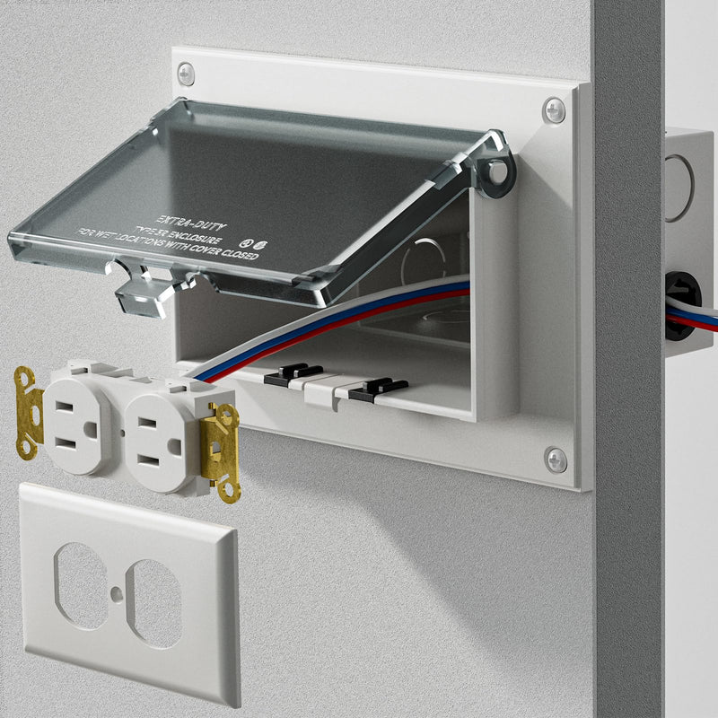 Recessed Outlet Box, DBHR1C Low Profile Electrical Outlet Box with Weatherproof Cover for Flat Surface Retrofit Construction, No Lap, Horizontal, Clear