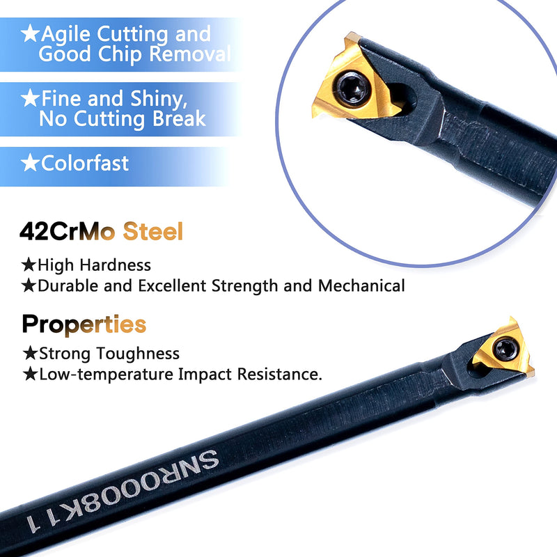 Lathe Turning-Tools Threading Holder - Metal Lathe Cutting Tools 3pcs Internal Turning Holders Boring Bars SNR0008K11+SNR0010K11+SNR0012M11 with 3pcs Indexable Carbide Inserts for Lathe Tools