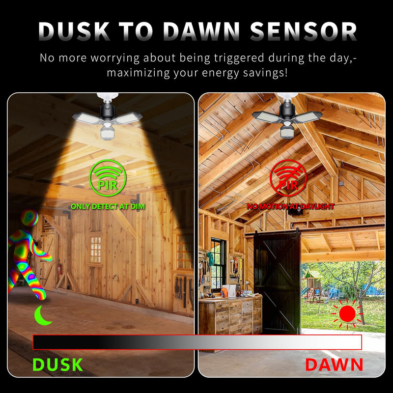 Motion Sensor Garage Light, 80W Garage Lights Ceiling Led Motion Activated,Dusk to Dawn Sensor Lights,Ultra Bright LED Shop Light Bulb,Screw in Shop Lights for Barn,Basement(2Pack) Screw in 2 Pack