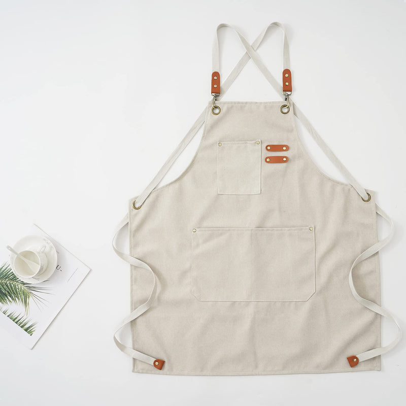 Aprons for Women and Men, Kitchen Chef Apron 6 Pockets Water-Resistant for Cooking BBQ working 27 x 30.3 IN Beige