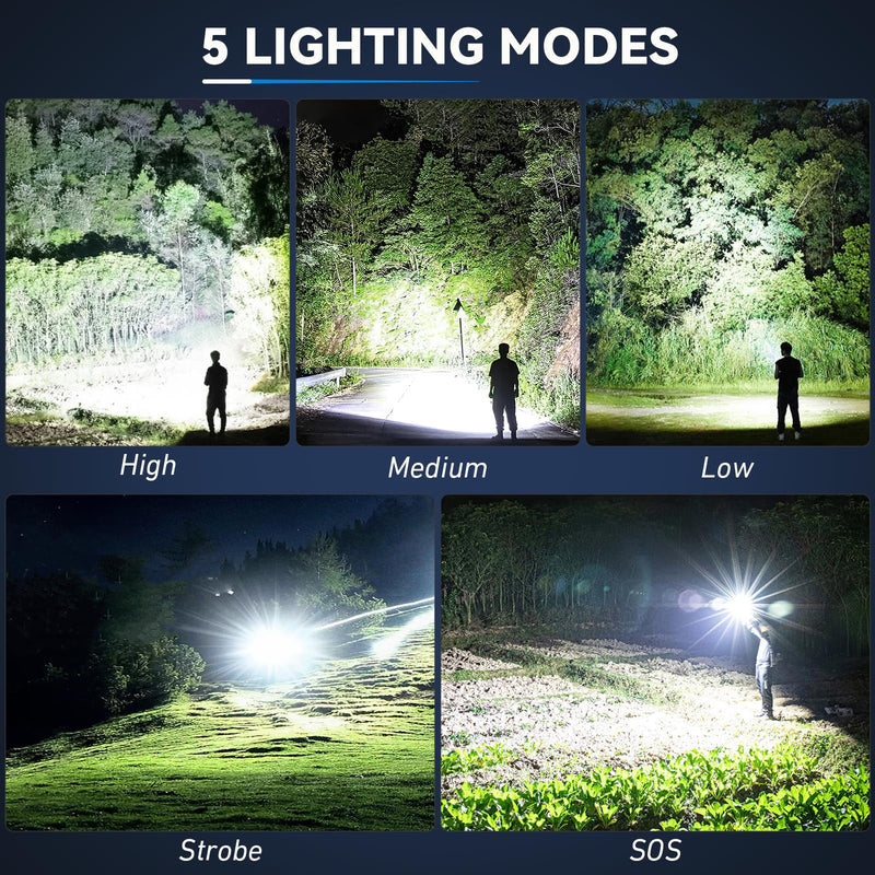 Rechargeable Flashlights High Lumens 3 Packs, 99,000 Lumens Super Bright LED Flash Light with 5 Modes Adjustable LED Flashlight, High Powered Flashlight for Home Camping Outdoor