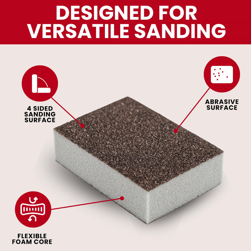 Sanding Sponge Blocks, 4" x 3" x 1", 80 & 120 Grit, Medium/Fine, 32 Pack Medium/Fine Grit Small Area
