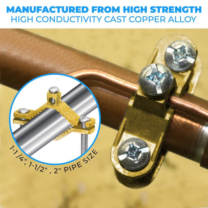 OHLECTRIC Copper Ground Clamp, 1-1/4 to 2 in Pipe, 5 Pack