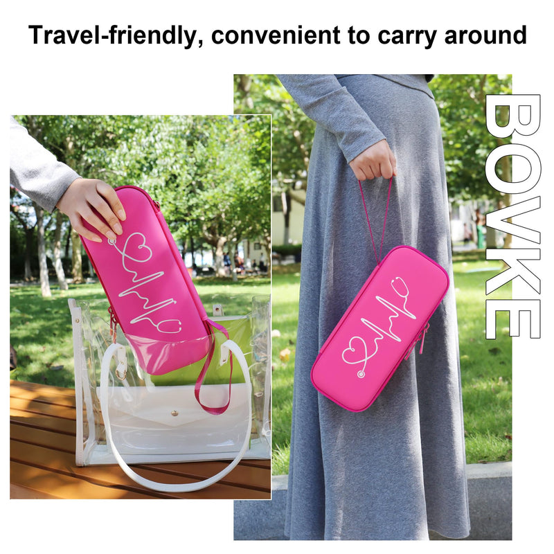 BOVKE 15 Pcs Stethoscope Case Kits Include Supplies, Portable First Aid Kit Bag Contains Stethoscope Case, Penlights, Bandage Wraps, and Other Nursing School Tool Essentials, Raspberry