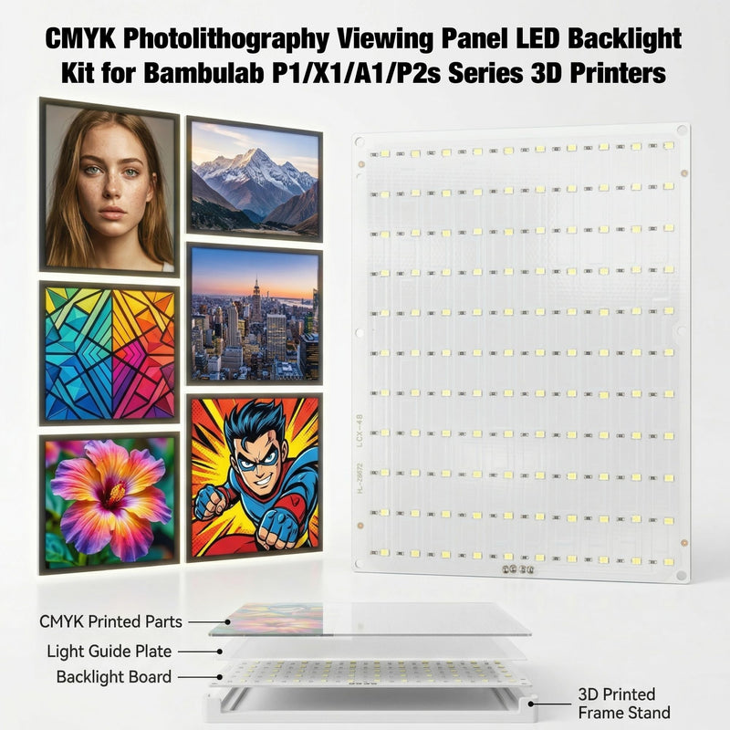 10 Pcs CMYK Lithophane Led Backlight Board Kit for Bambulab P1/X1/A1/P2s Series 3D Printertype-C PCB for Bambulab Sunlu DIY 3D Printing Projects 6.14 ×4.72inch