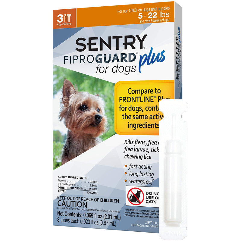 Sentry 3 Count Fiproguard Plus for Dogs Squeeze-On, 5-22-lbs (Pack of 2)