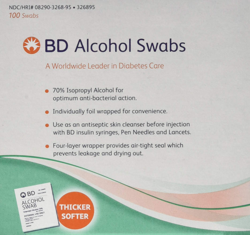 BD Alcohol Swabs 100 Each White 100 Count (Pack of 1)