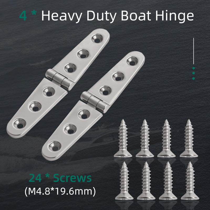 6 inch x 1 inch Heavy Duty Boat Door Hinge 316 Stainless Steel Strap Marine Hatch Casting Butt Hinge, for Boat Cabinet Furniture Hardware, 4 Pack