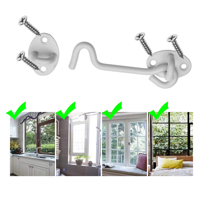 Kare & Kind 1x Hook and Eye Latch (4-inch) - with Mounting Screws - Heavy Duty Locks for Door, Gates, Barns, Bathrooms, Cabins - Powder Coated Anti-Rust Material - for Security and Privacy - (White) White - 4 Inch