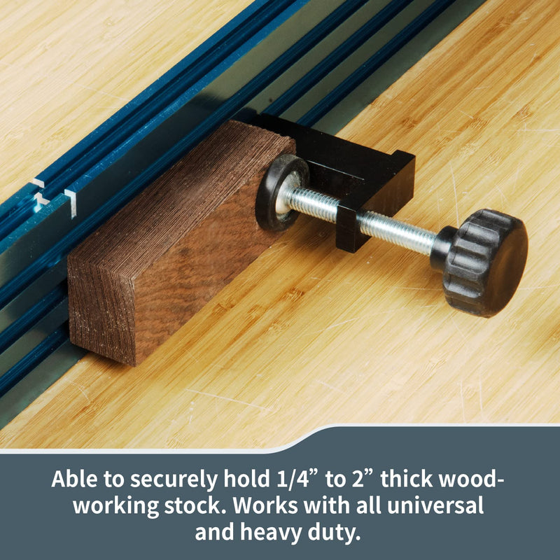 POWERTEC T Track Clamp - Accepts 1/4" & 5/16" T Bolts, Hold Down Clamp for Track Saw Guide Rail, 4PK (71439-P2)