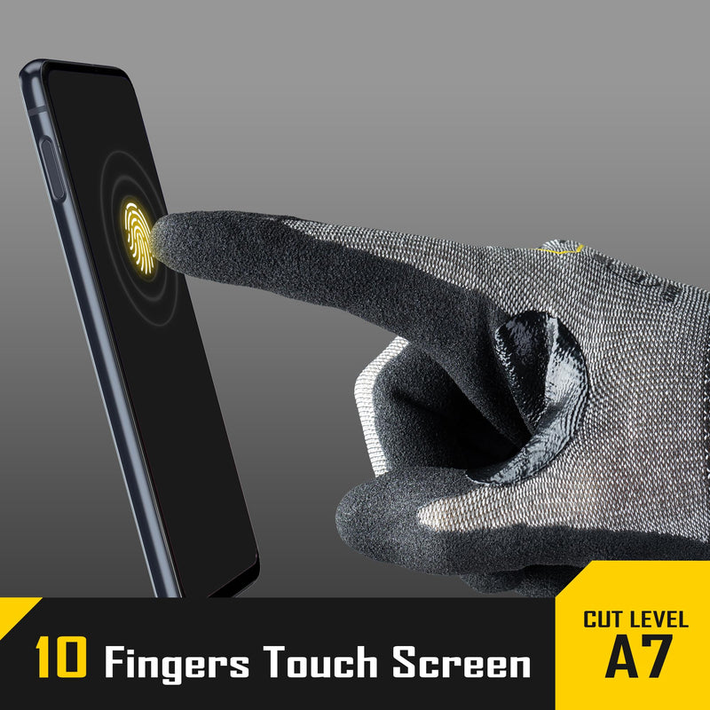 COOLJOB ANSI A7 Cut Resistant Gloves, Cut Proof Work Gloves with Grip, Touchscreen, for Men and Women, Used for Construction, Warehouse, Glass Handling, Wood Work, Grey XLarge, 3 Pairs X-Large A7 Pack of 3