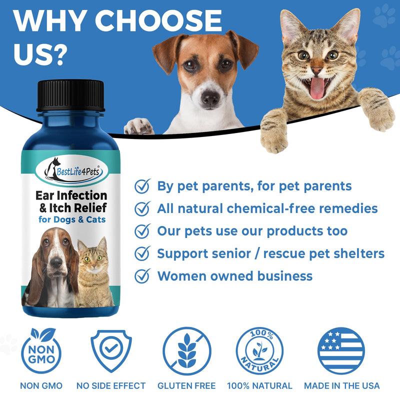 BestLife4Pets Ear Infection Relief for Dogs and Cats - Dog Ear Infection Treatment Supplement; Cat Supplements for Ear Itching, Swelling, Otitis, Pain & Inflammation - Easy to Use Pills - PawsPlanet Australia