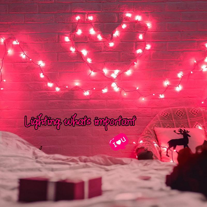 Christmas Pink Mini String Lights - 100 Count 25 Feet Detachable Incandescent Bulb Waterproof Fairy Lights Plug in for Indoor Outdoor Party Patio Xmas Tree Valentine's Day Decoration, White Wire