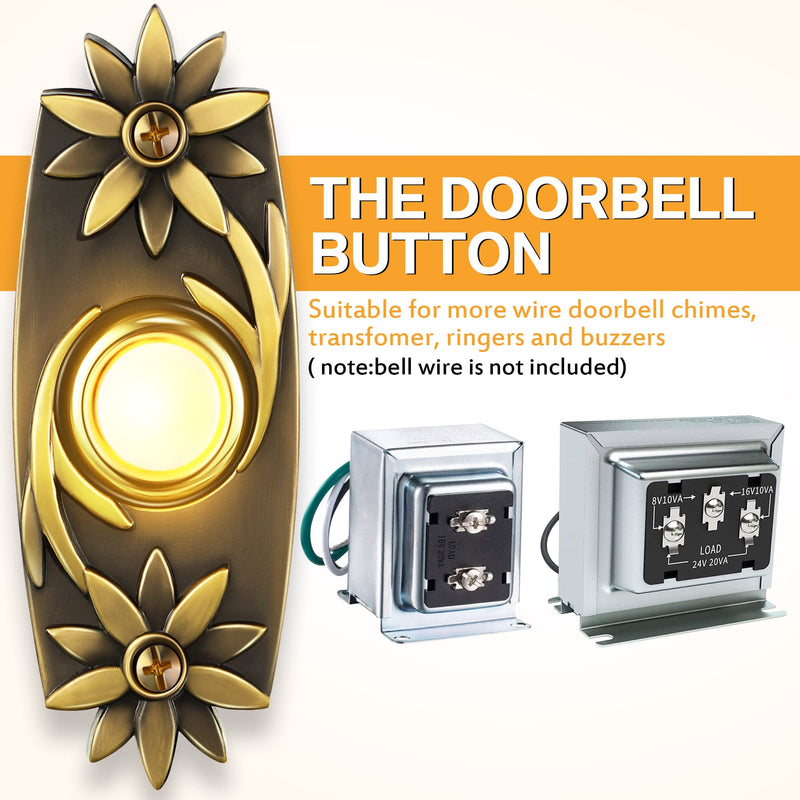 Dreyoo Lighted Doorbell Button Wired, Solid and Sleek Metal Door Bells for Homes, LED Lighted Door Bell Button Only, Wall Mounted Doorbell Push Button(Flower Style)