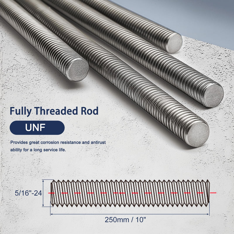 5/16"-24 Fully All Threaded Rod & Studs, 10" Length, 304 Stainless Steel Right Hand Fine Thread Screw for Furniture Anchor Bolts, Clamps, Hangers and U-Bolts 5/16"-24 x 10" 1