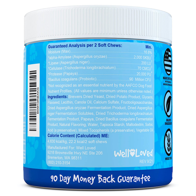 Well Loved Probiotics for Dogs - Dog Probiotics and Digestive Enzymes, Made in USA, Vet Developed, Dog Probiotic Chews with Prebiotics, Diarrhea Treatment, for Itchy Skin, Gut Health & Gas Relief - PawsPlanet Australia