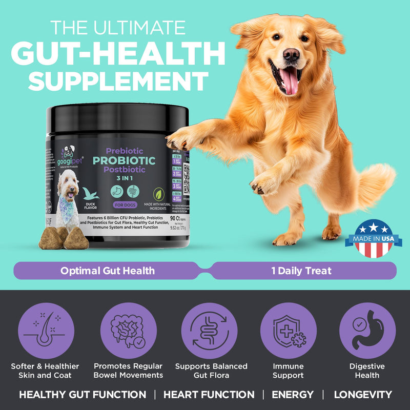 Googipet Hemp Calming Chews + 3 in 1 Probiotic Chews 2 Pack Bundle (180 Chews Total)