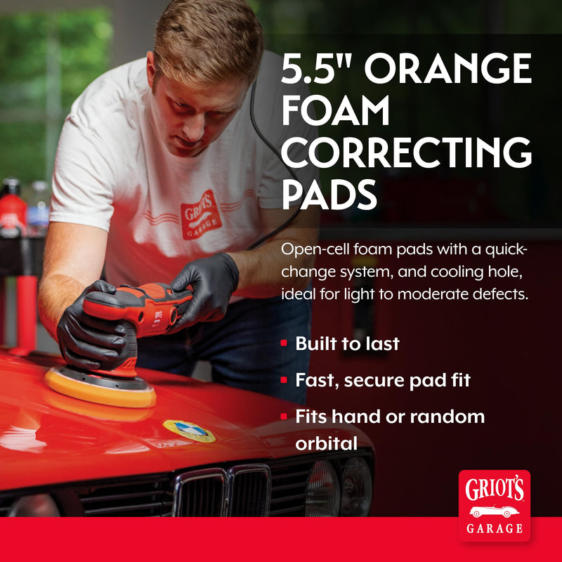 Griot's Garage Orange Foam Correcting Pads for Car Polishing and Detailing, Removes Light to Moderate Paint Defects, Durable, Machine-Washable, 10516, 5.5", Set of 2 5.5" Pads (Set of 2)