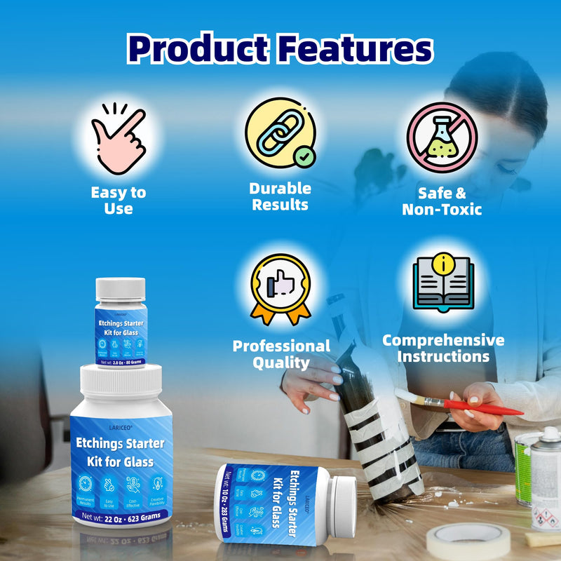 2.8oz Glass Etching Kit, High Adhesion Etching Starter Kit, Professional Glass Etching Kit for Wine Glasses, Mugs, Jars, Mirrors, Easily Create Matte Glass Designs, Durable & Long-Lasting Results 2.8oz