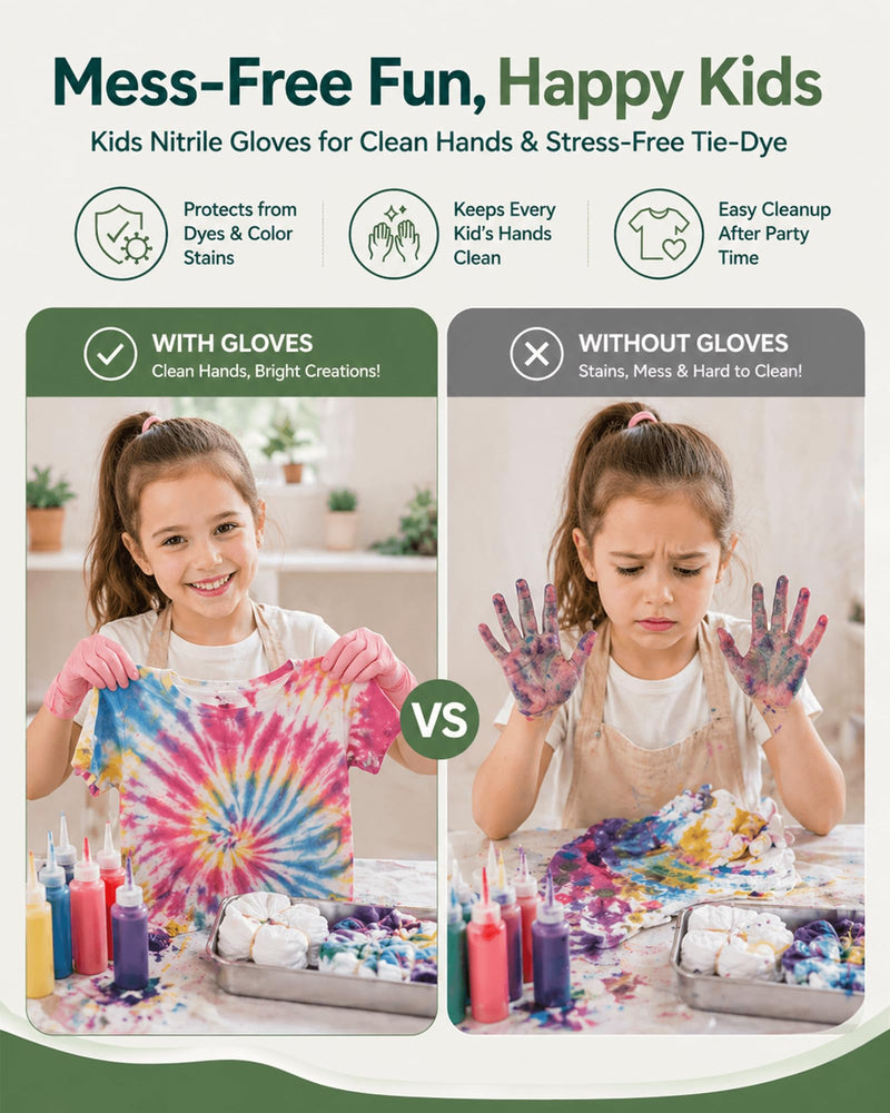 TREEGO Pink Kids Nitrile Gloves, 5 Mil, Latex Free, XS, 100 Count Pink 100 X-Small