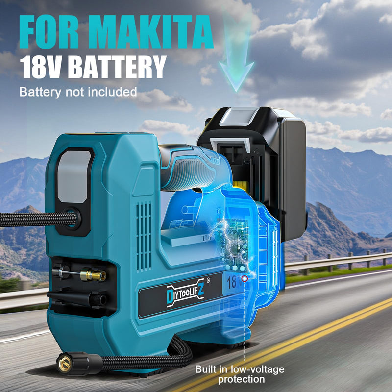 DIYtoolifz 160PSI Cordless Tire Inflator Compatible with Makita 18V Battery Blue-compatible With Makita
