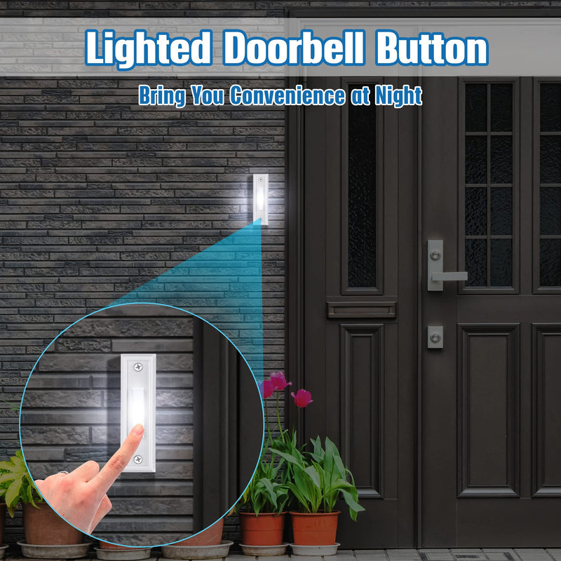 Saillong 1 Piece Lighted Doorbell Button, Wall Mounted Garage Door Opener Switch with LED Light Compatible with Most Wire Doorbell Chimes, Transformer, Ringers, Buzzers (White,White Light) White, White Light