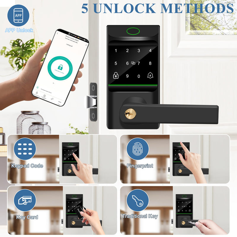 Keyless Entry Auto Door Lock, Smart Deadbolt Lock with Door Knob, Biometric Fingerprint, Passcode, Electronic Keypad, APP Control for Garden, Bedroom, Warehouse Exterior, Interior Door