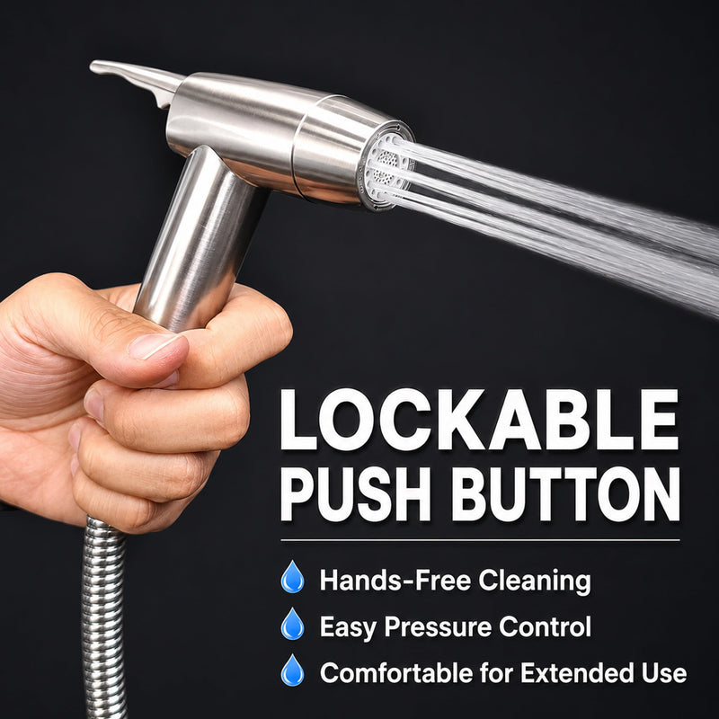 Handheld Bidet Sprayer for Toilet, Dual Spray Modes with Lockable Push Button, High Pressure Bathroom Sprayer, No-Drill Toilet Tank Mount, Stainless Steel Hose Set, Black Finish, Niken Color Brushed Niken