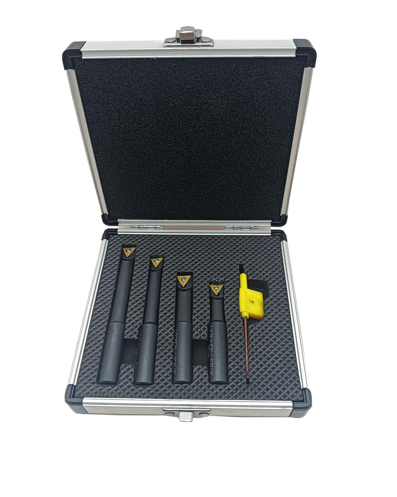 GBJ 1/2"Round Shank Boring Bar Set,90 Degree with Indexable Carbide Inserts TCMT21.51(TCMT110204),4 Pieces/Set for Processing Steel and Stainless