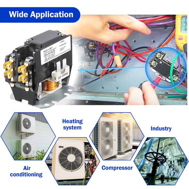 Dreyoo 24V Coil 1 Pole Air Conditioner Contactor, UL Certified Carrier HVAC Motor Contactor, Air Conditioner Replacement Relay, Compatible with C230b, Heat Pump, Refrigeration Systems (30 A) 30A