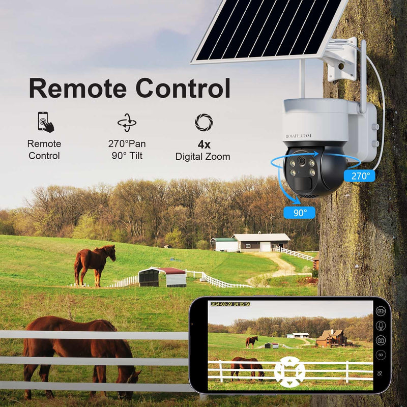 4G LTE Cellular Security Camera No Internet Needed, No WIFI Security Cameras Wireless Outdoor, Solar Camera With SIM Card, PIR Sensor, 360 PTZ, 2K HD Color Night Vision, 2-Way Talk, IP66 Waterproof 4G Solar Security Camera (Black)
