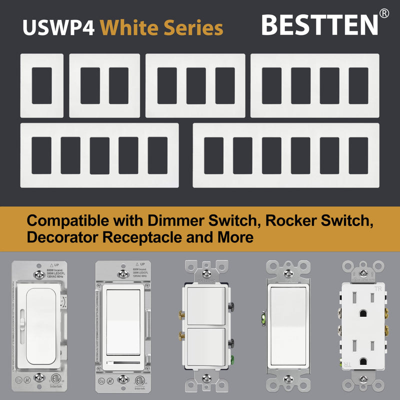 BESTTEN 2 Gang Screwless Wall Plate, 10 Pack, USWP4 Off White Series, Decorative Outlet Cover, H4.69” x W4.73”, Light Switch Cover, Double Gang Receptacle Face Plate 2 Gang 10PK Gloss Off White